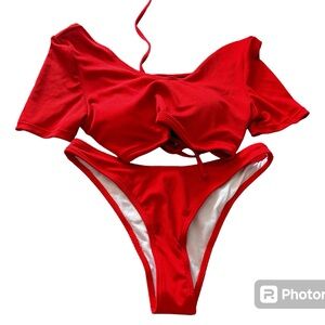 SHEIN red t-shirt bikini